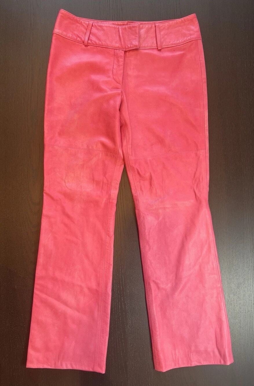 Vtg Neto Hot Pink 100% Leather Pants Women’s Size 6 Short Lined Bootcut Retro